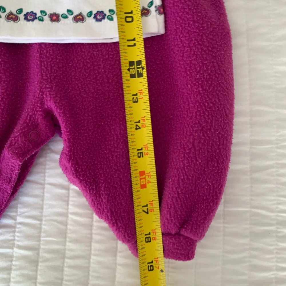 Vintage Carter's Baby Girls 3-6M Pink Floral Fleece Overalls & Shirt Set